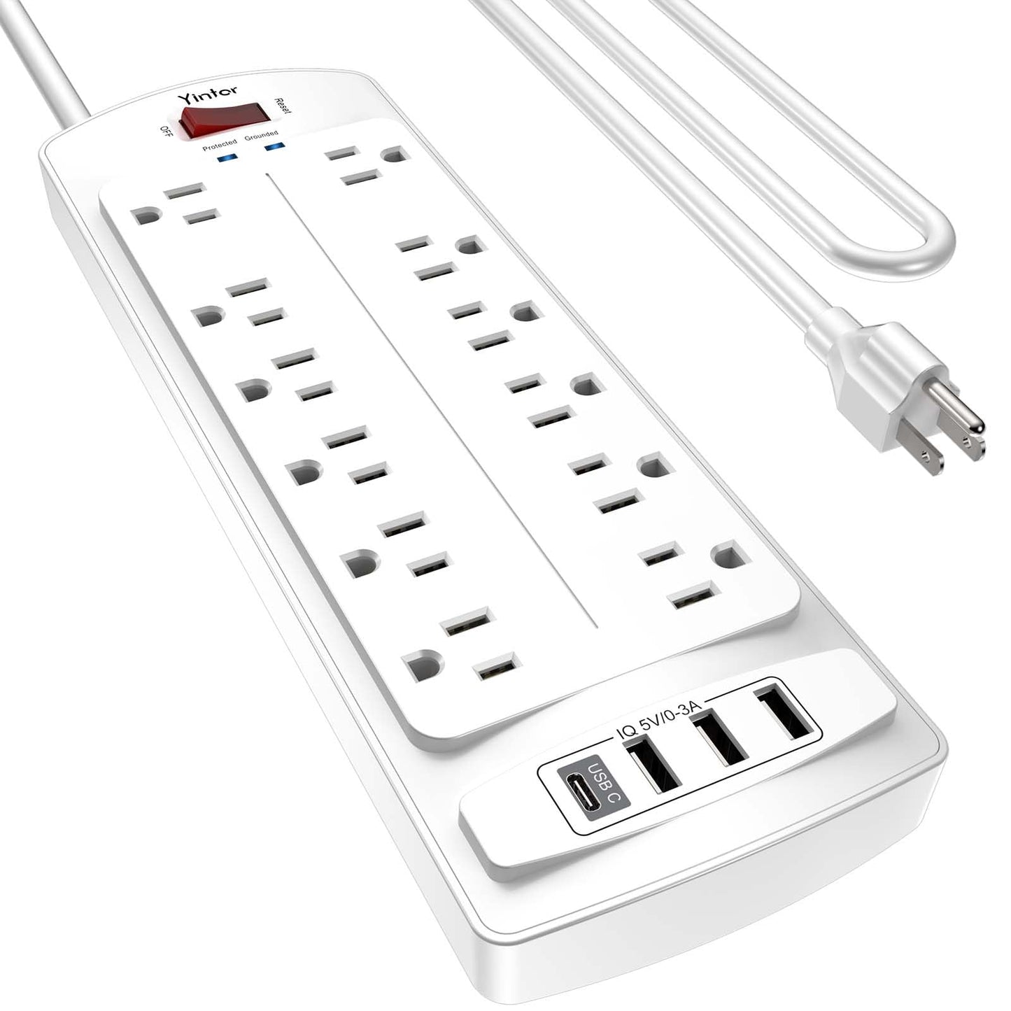 Yintar 6Ft Surge Protector Power Strip with 8 Outlets and 4 USB Ports