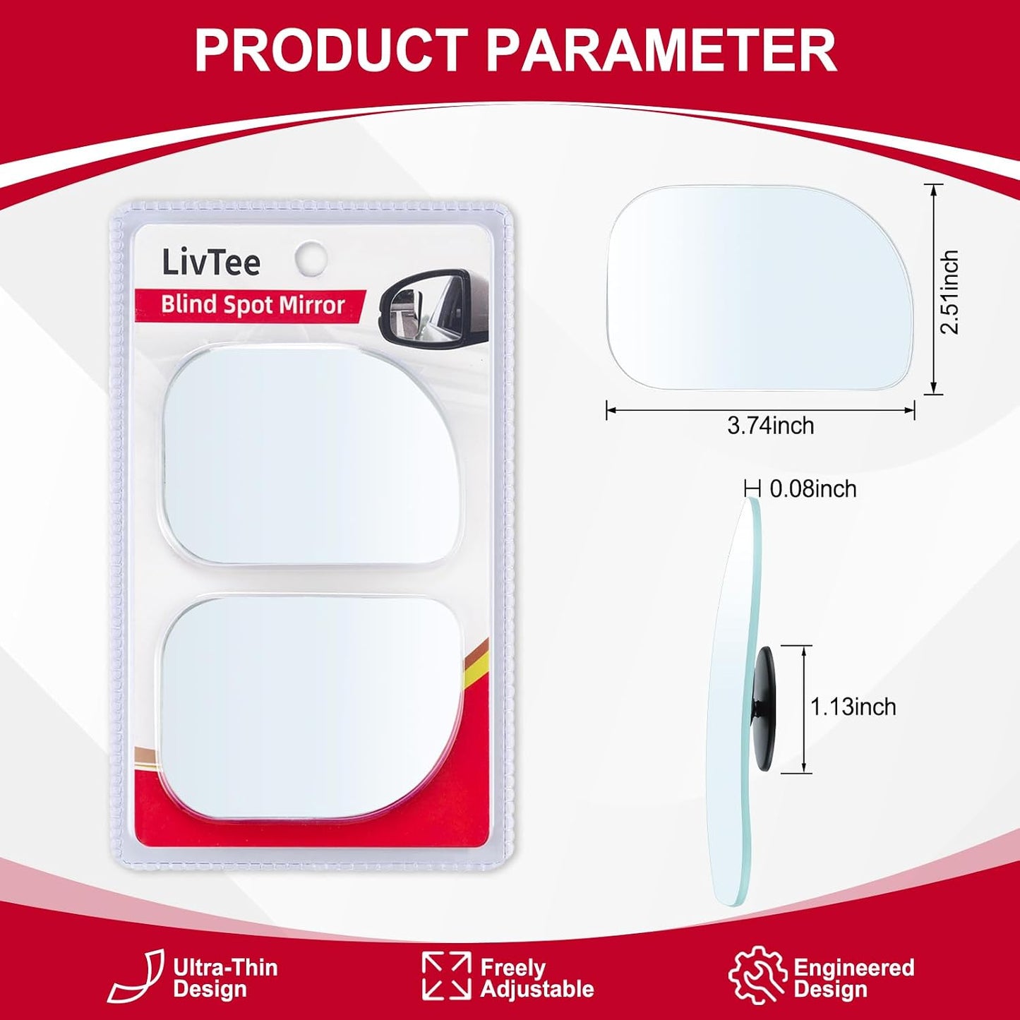LivTee Blind Spot Car Mirror, HD Glass Frameless Convex Side Mirror Blindspot, Wide Angle Rear View Mirrors for SUVs, Trucks and RVs - Car Accessories