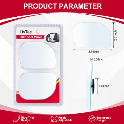 LivTee Blind Spot Car Mirror, HD Glass Frameless Convex Side Mirror Blindspot, Wide Angle Rear View Mirrors for SUVs, Trucks and RVs - Car Accessories