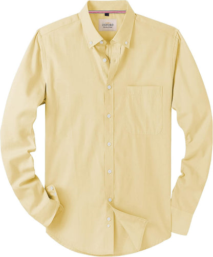 Alimens & Gentle Mens Solid Oxford Shirt Long Sleeve Dress Shirt Work Casual Button Down Shirts with Pocket