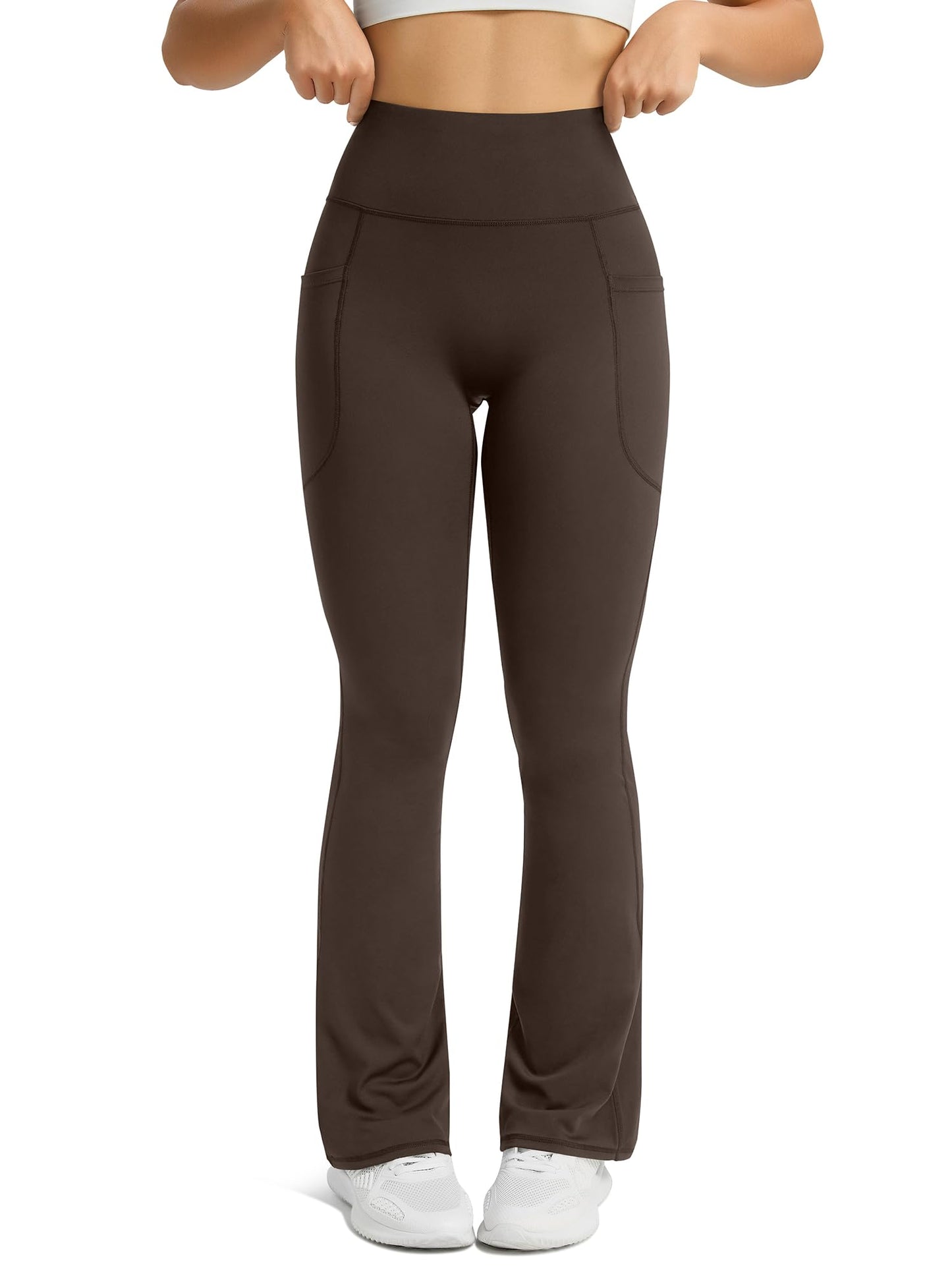 Womens Flared Yoga Pants with Pockets, High Waisted Flare Leggings Bell Bottom Bootcut Yoga Dress Pants