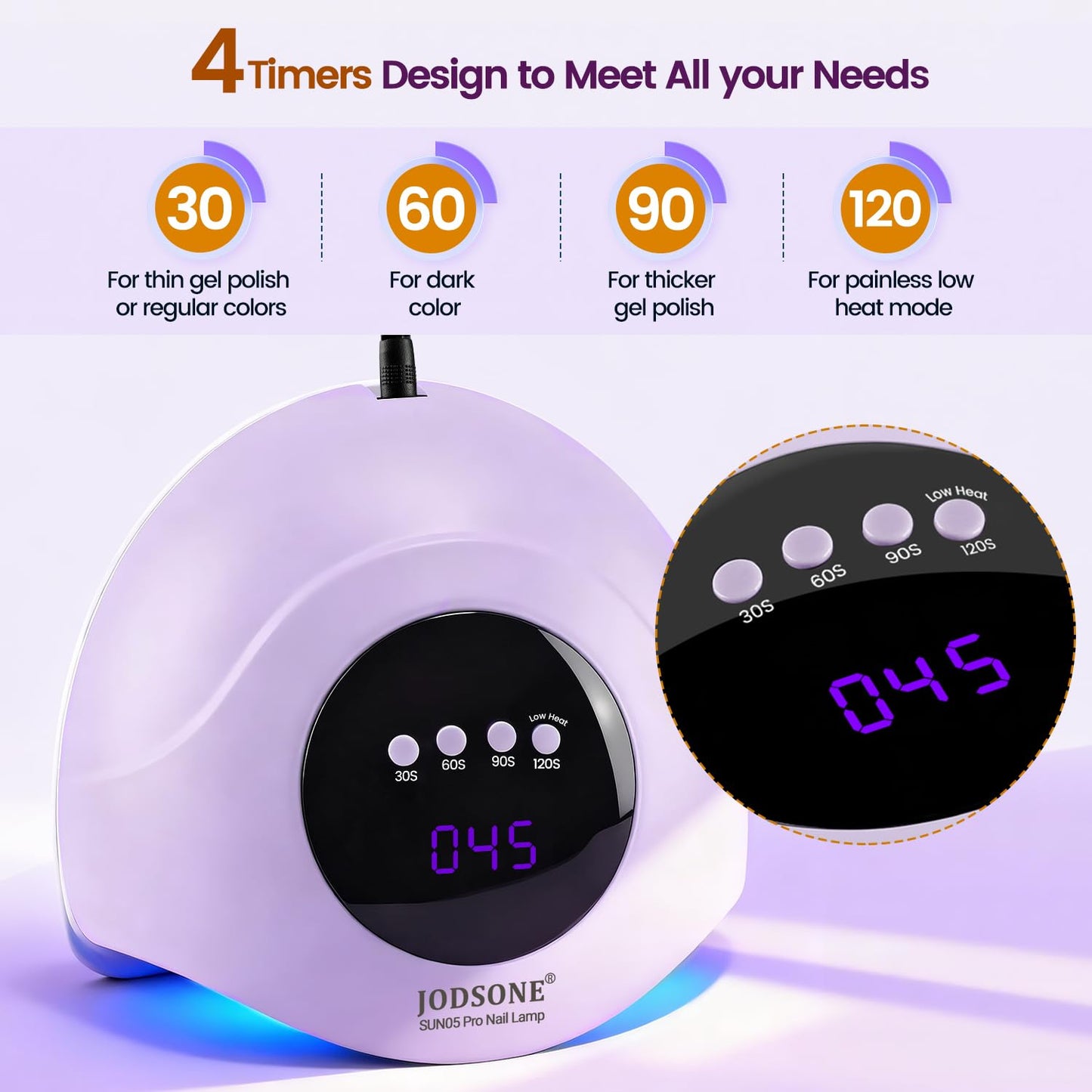 JODSONE U V LED Nail Lamp with Base Coat Top Coat Set, Nail Dryer for Gel Polish for Nails with Automatic Sensor & 4 Timers