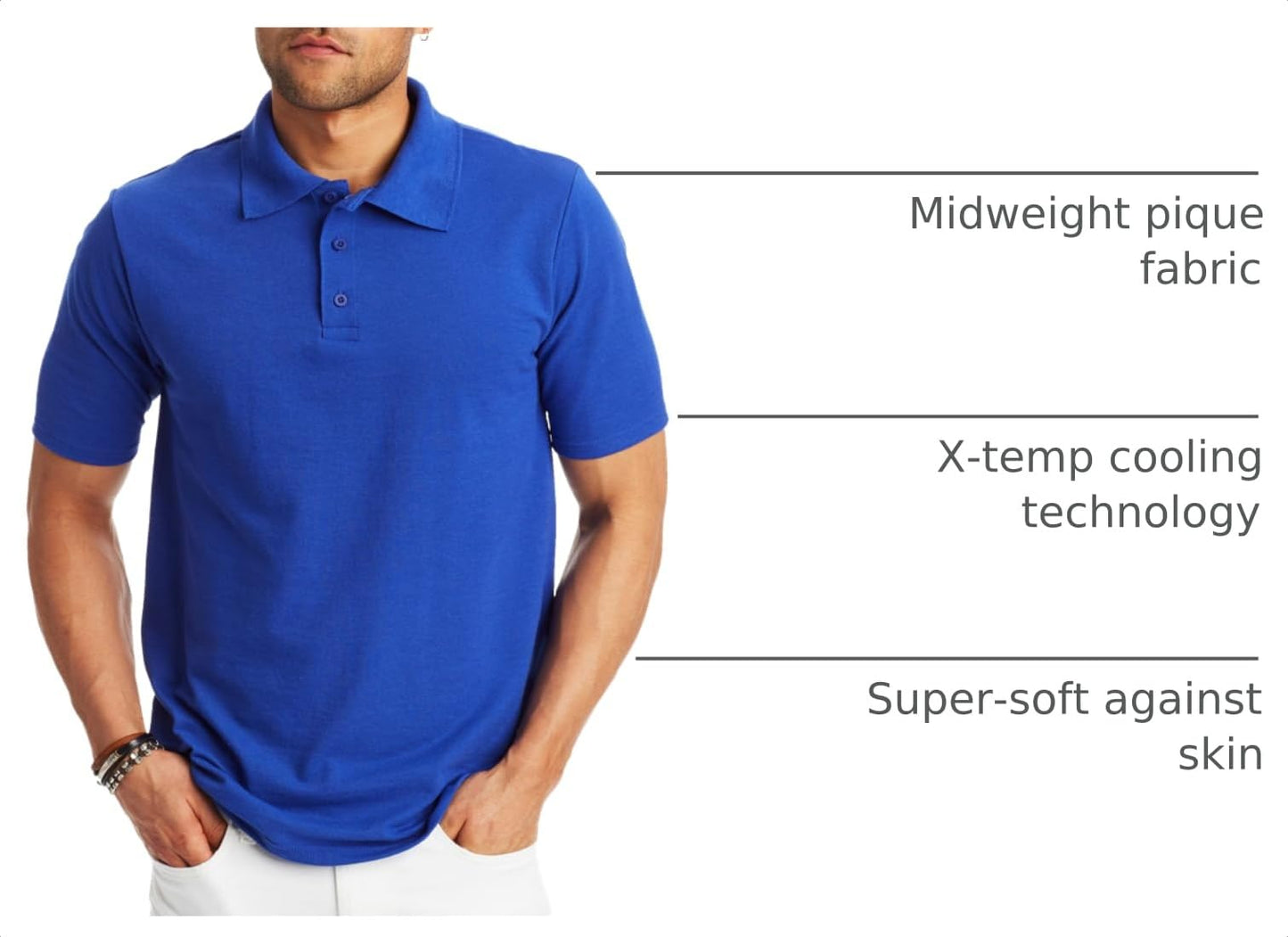 Hanes Men’s X-Temp Short Sleeve Polo Shirt, Midweight Men's Shirt