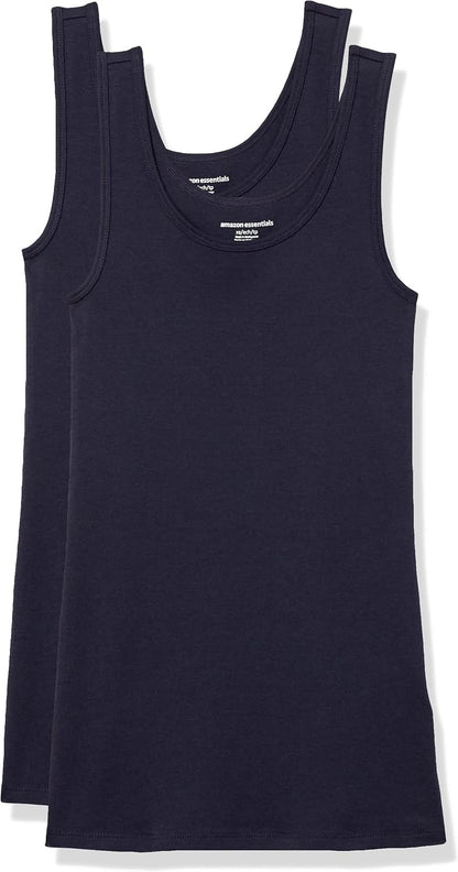 Amazon Essentials Women's Slim-Fit Ribbed Scoop Neck Tank Tops, Pack of 2