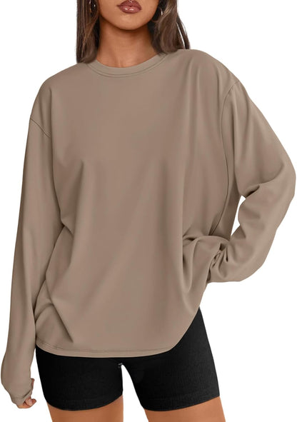 Trendy Queen Womens Oversized Long Sleeve Shirts Fall Tops 2026 Basic Tees