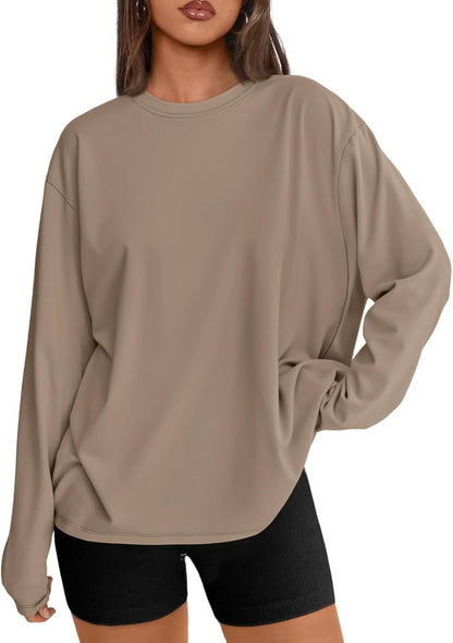 Trendy Queen Womens Oversized Long Sleeve Shirts Fall Tops 2026 Basic Tees