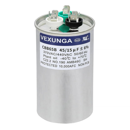 VEXUNGA 5uF 370/440VAC 50/60Hz CBB65 CBB65A Oval Run Start Capacitor 5 MFD 370V/440V Air Conditioner Capacitors for AC Unit Fan Motor Start or Pool Pump or Air Condenser Straight Cool