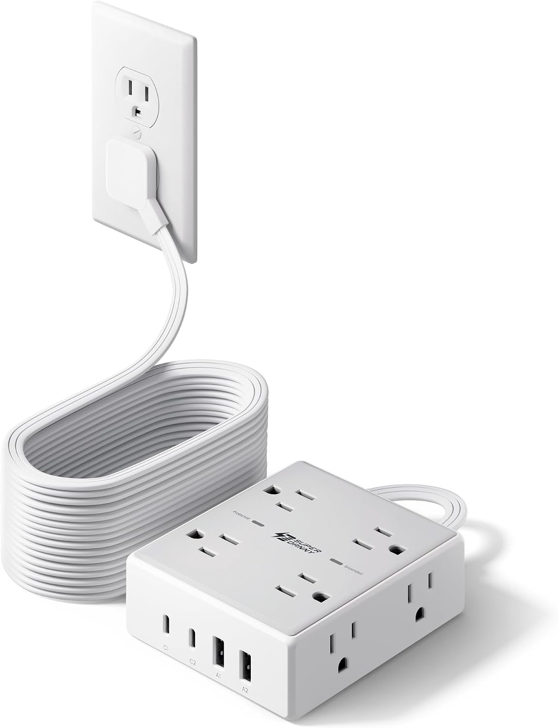 SUPERDANNY Extension Cord,Flat Plug Surge Protector Power Strip,6Ft