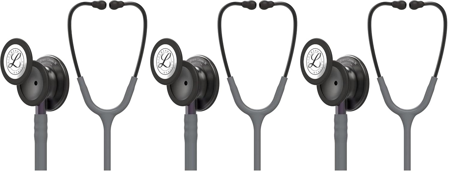 3M Littmann Classic III Monitoring Stethoscope, 5803, More Than 2X as Loud, Weighs Less, Stainless Steel Black-Finish Chestpiece, 27" Black Tube, Stem and Headset