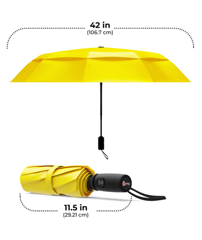 Windproof Travel Umbrella - Compact & Withstands Winds up to 100MPH, Strongest Premium Auto Folding Umbrella for Rain and Sun - Durable, Light & Portable for Women & Men, Fits Backpack & Cars