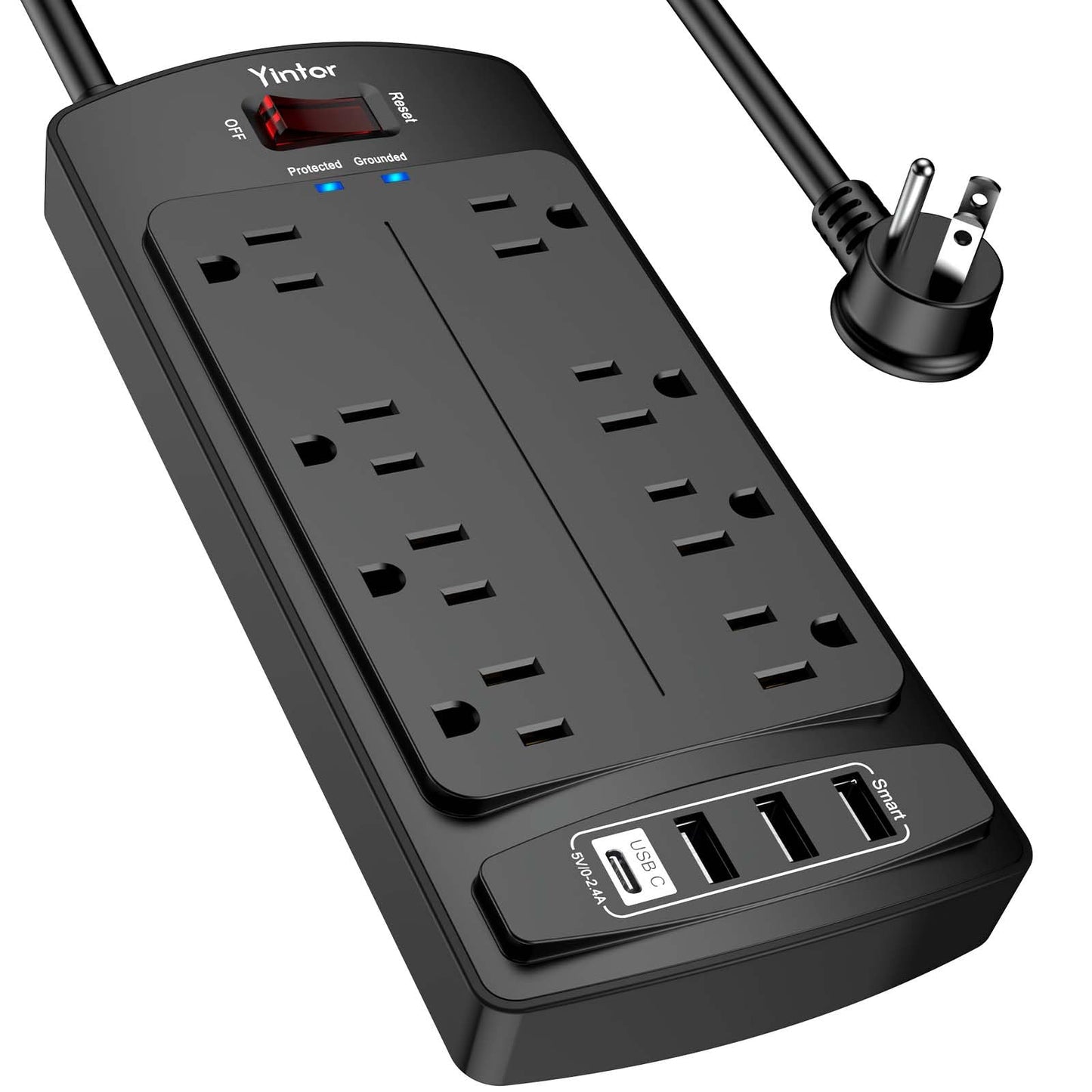 Yintar 6Ft Surge Protector Power Strip with 8 Outlets and 4 USB Ports
