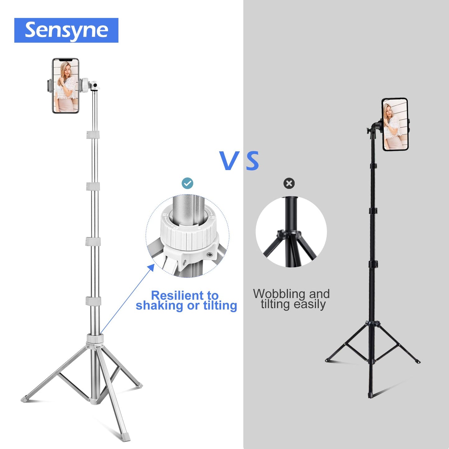 SENSYNE 72" Phone Tripod, Extendable Cell Phone Tripod Stand, Selfie Stick with Wireless Remote and Phone Holder, Compatible with iPhone Android Phone, Camera