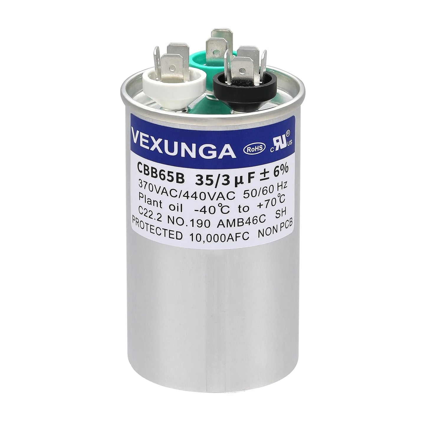 VEXUNGA 5uF 370/440VAC 50/60Hz CBB65 CBB65A Oval Run Start Capacitor 5 MFD 370V/440V Air Conditioner Capacitors for AC Unit Fan Motor Start or Pool Pump or Air Condenser Straight Cool