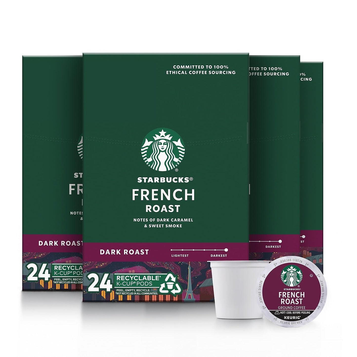 Starbucks K-Cup Coffee Pods, Dark Roast Hot or Iced Coffee, French Roast, 96 Keurig Pods