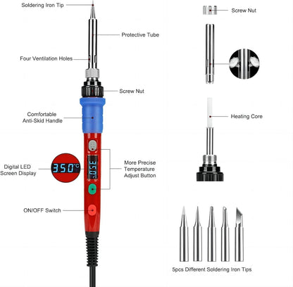 Soldering Iron, 60W 110V Adjustable Temperature Soldering Iron Pen, Portable Welding Tool, Fast Heating, for Electronic Repair, Jewelry, DIY