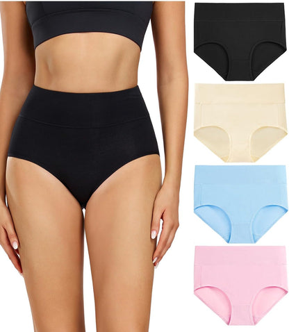 wirarpa Women's Cotton Underwear High Waisted Ladies Panties Full Coverage Briefs 4 Pack (Regular & Plus Size)