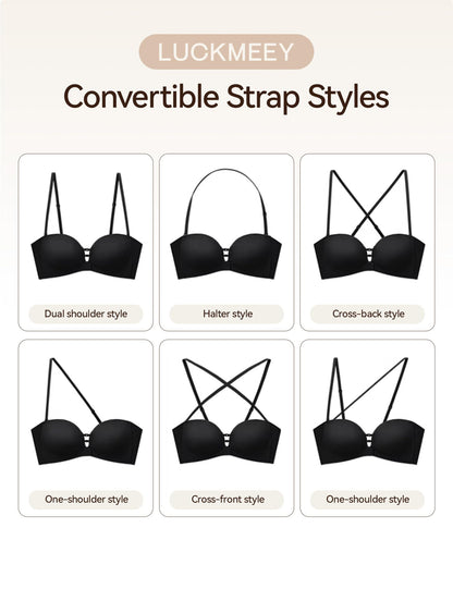LUCKMEEY Women's Strapless Front Closure Push Up Bra, Non-Slip Removable Straps, Wireless Seamless, A-C Cup