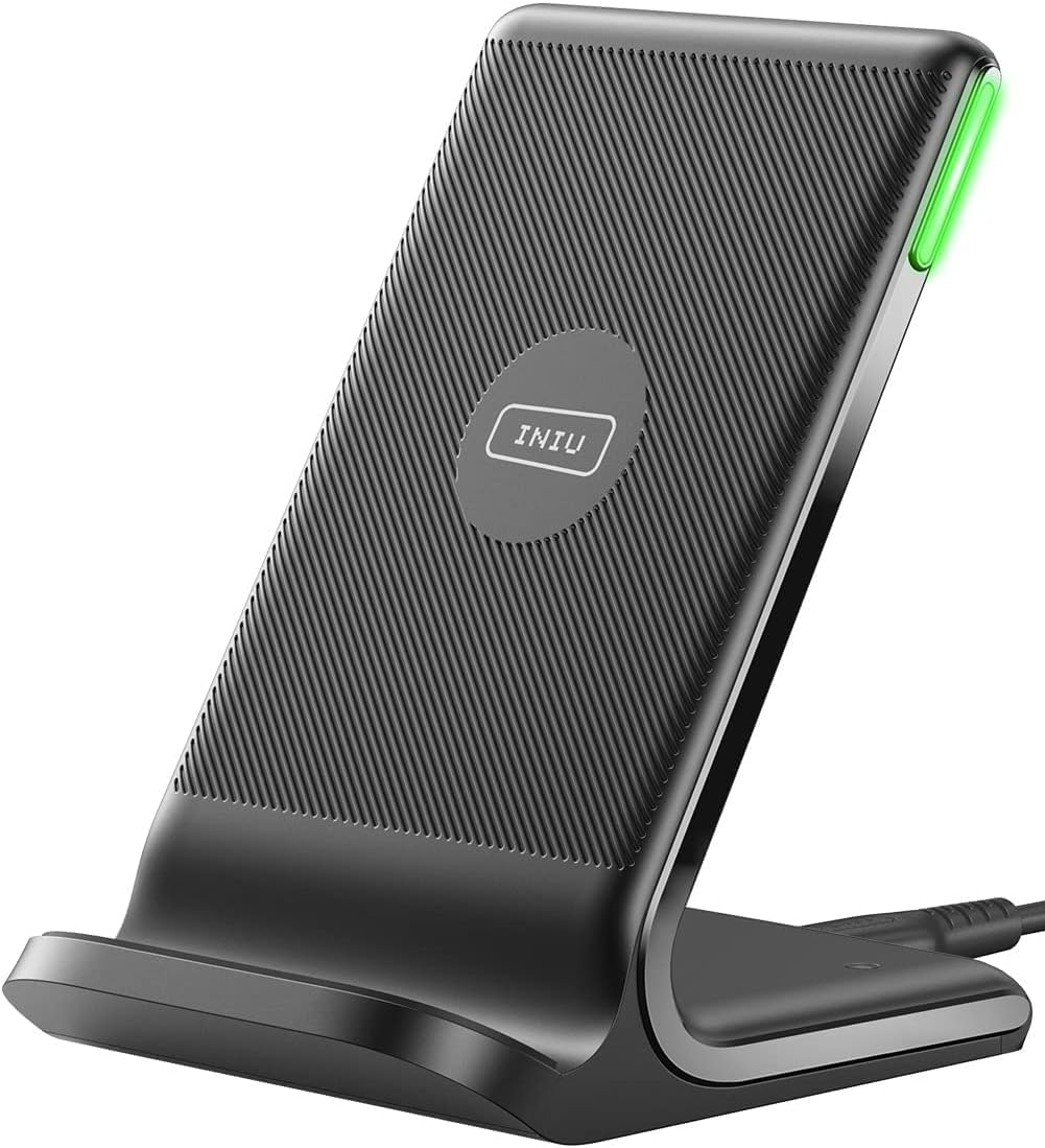 INIU Wireless Charger Station, 15W Fast Wireless Charging Stand for Official and Home Compatible with iPhone 17 16 15 14 13 12 Pro XS Samsung Galaxy S23 S22 S21 Note 20 Google etc