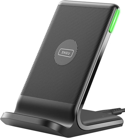 INIU Wireless Charger Station, 15W Fast Wireless Charging Stand for Official and Home Compatible with iPhone 17 16 15 14 13 12 Pro XS Samsung Galaxy S23 S22 S21 Note 20 Google etc
