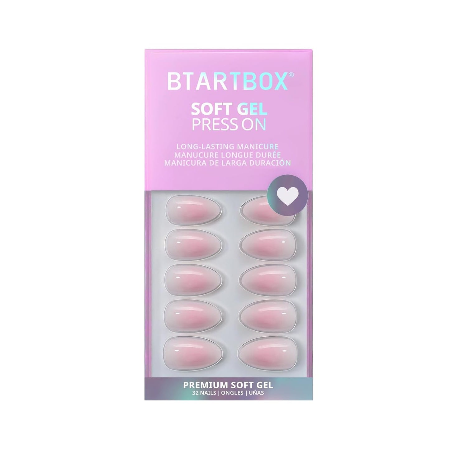 BTArtbox Press On Nails, Vanilla Cream, Short Square, Ombre Peach, 32Ct