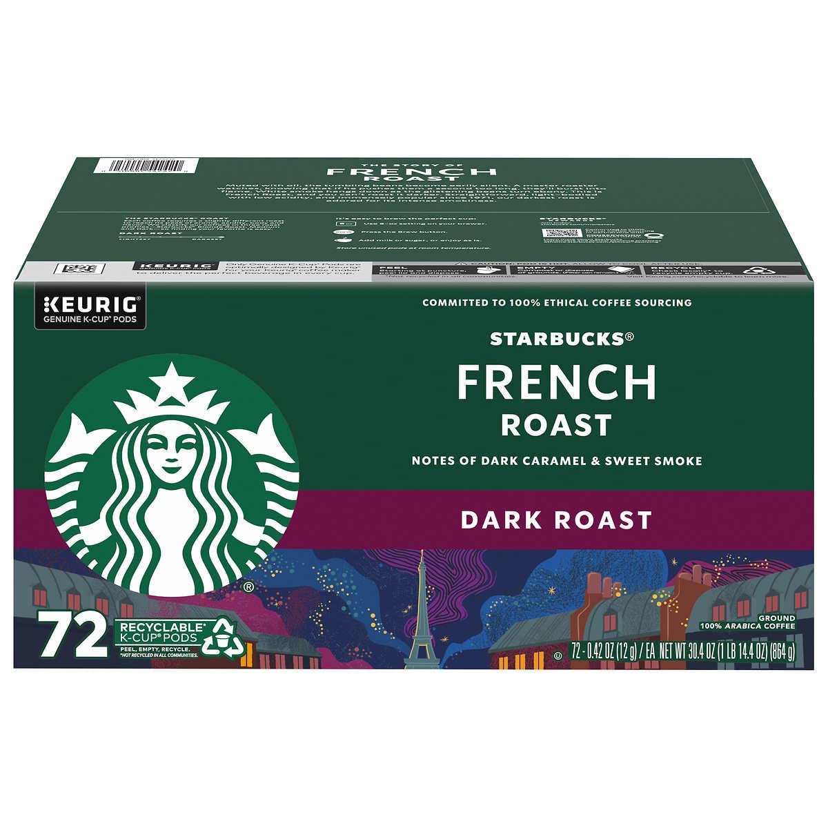 Starbucks K-Cup Coffee Pods, Dark Roast Hot or Iced Coffee, French Roast, 96 Keurig Pods