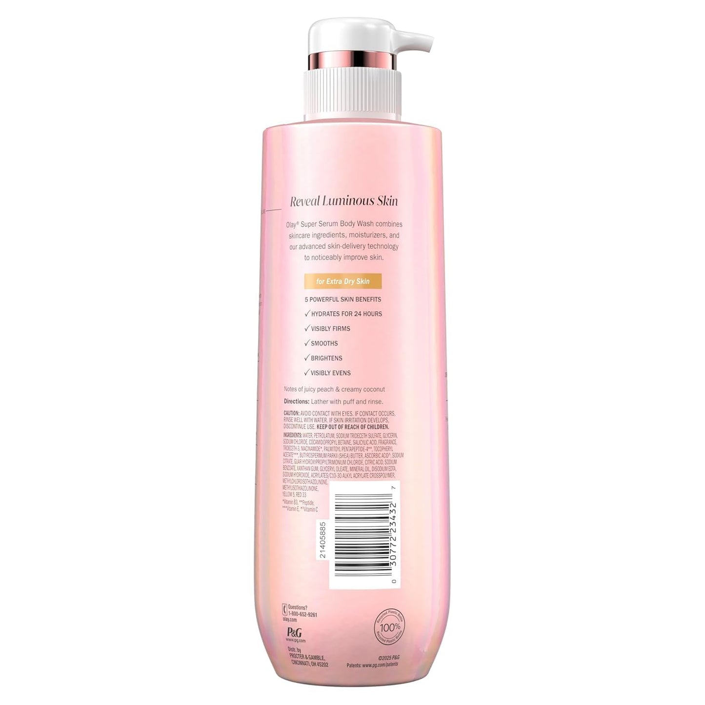 Olay Super Serum Body Wash for Extra Dry Skin, 24hr Long Lasting Rich Hydration, 5+ Ingredient Complex for Bright, Even, Firm, & Luminous Skin, with Collagen Peptide, Vitamin C & Shea Butter, 20 fl oz