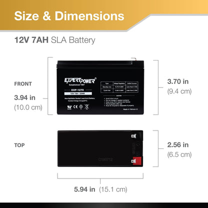 ExpertPower EXP1270, 12V 7Ah Battery SLA Rechargeable with F1 Terminals