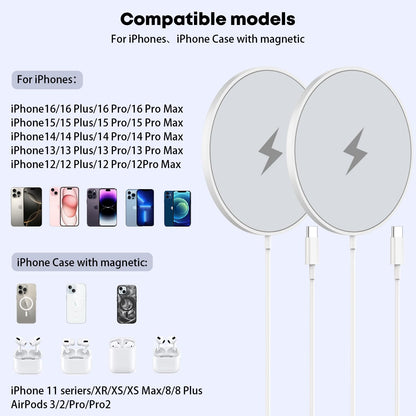 Magnetic Wireless Charger for iPhone,2 Pack Apple Magsafe Charger 10FT Long