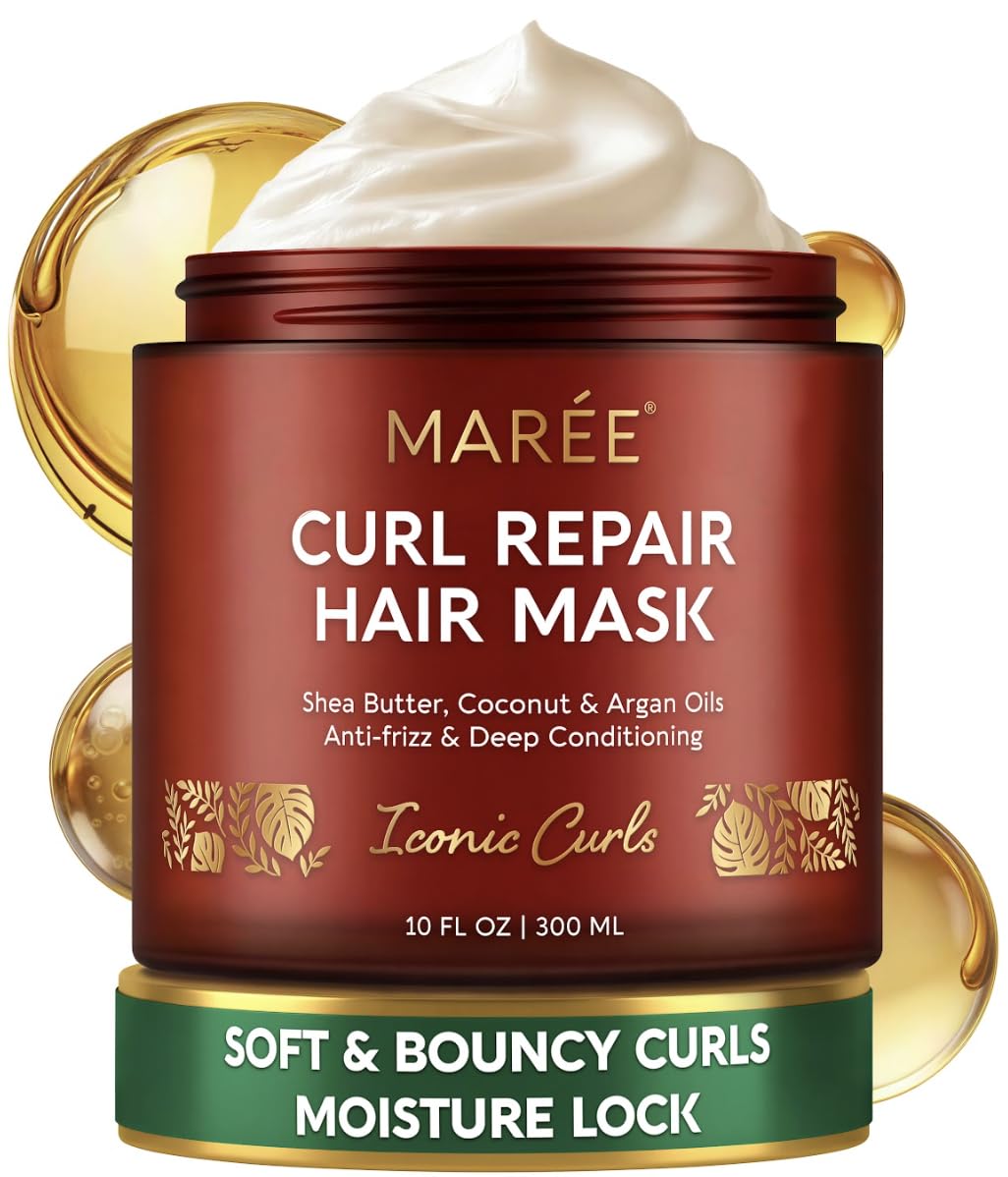 MAREE Deep Conditioning Hair Mask for Damaged Hair Treatment – Keratin Hair Care for Hydrating Growth Repair Moisturizing – Dry Curly Color Refreshing – 10 Fl Oz, White