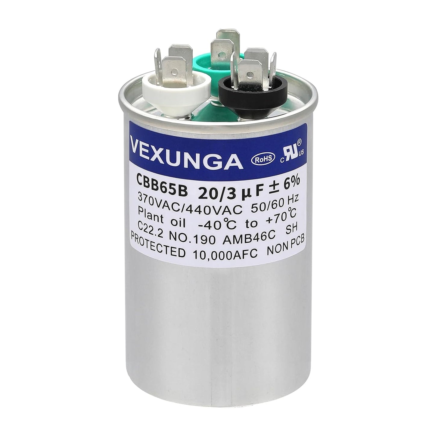 VEXUNGA 5uF 370/440VAC 50/60Hz CBB65 CBB65A Oval Run Start Capacitor 5 MFD 370V/440V Air Conditioner Capacitors for AC Unit Fan Motor Start or Pool Pump or Air Condenser Straight Cool