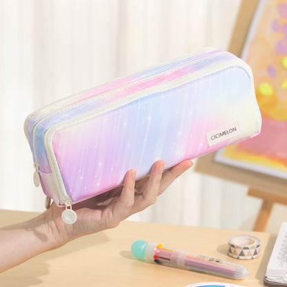 CICIMELON Large Capacity Pencil Case 3 Compartment Pouch Pen Bag for School Teen Girl Boy Men Women (Pink)