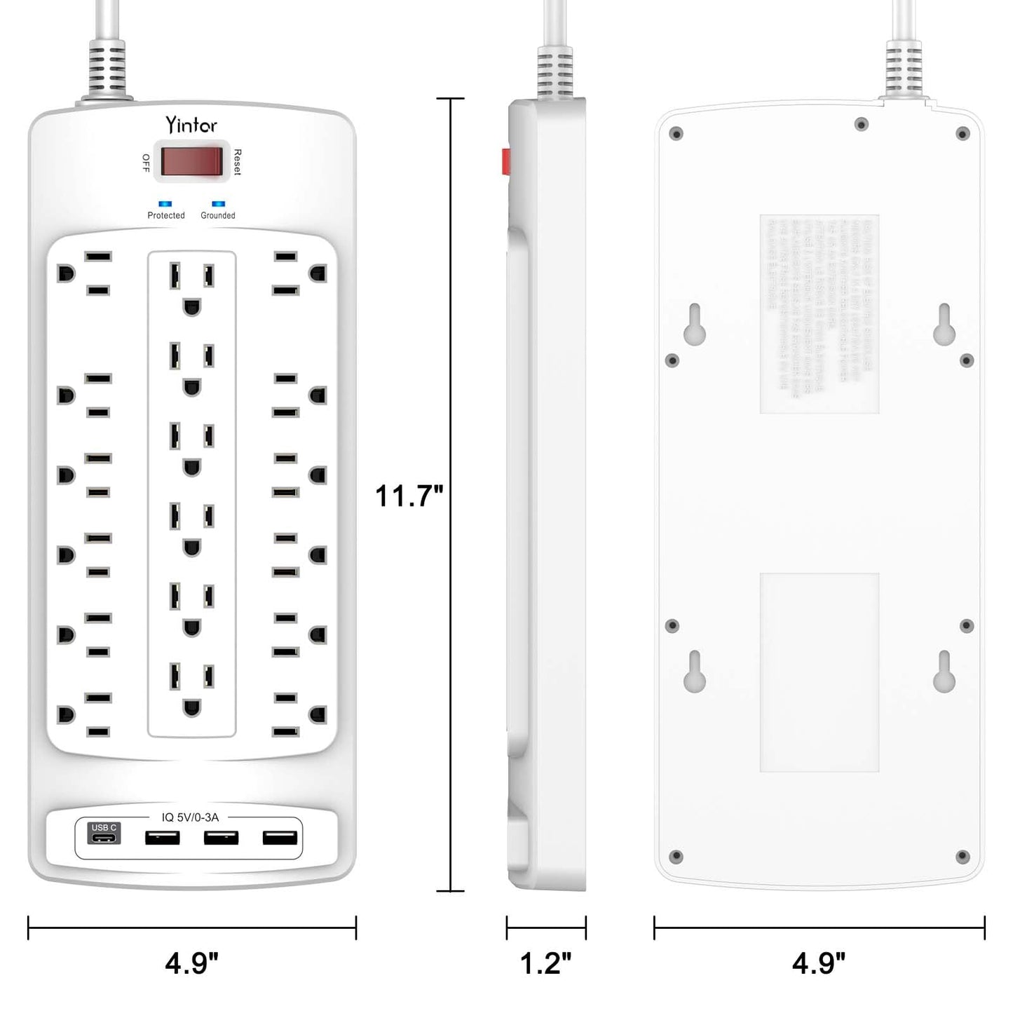 Yintar 6Ft Surge Protector Power Strip with 8 Outlets and 4 USB Ports