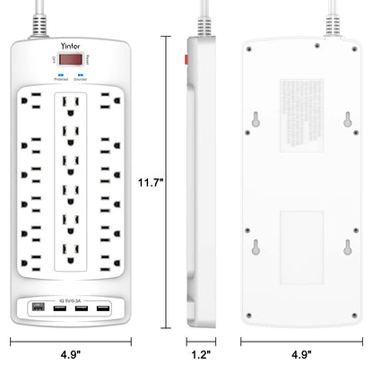 Yintar 6Ft Surge Protector Power Strip with 8 Outlets and 4 USB Ports