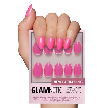 Glamnetic Press On Nails - Short Almond, Glossy Fake Nails 24 Pc Full Kit