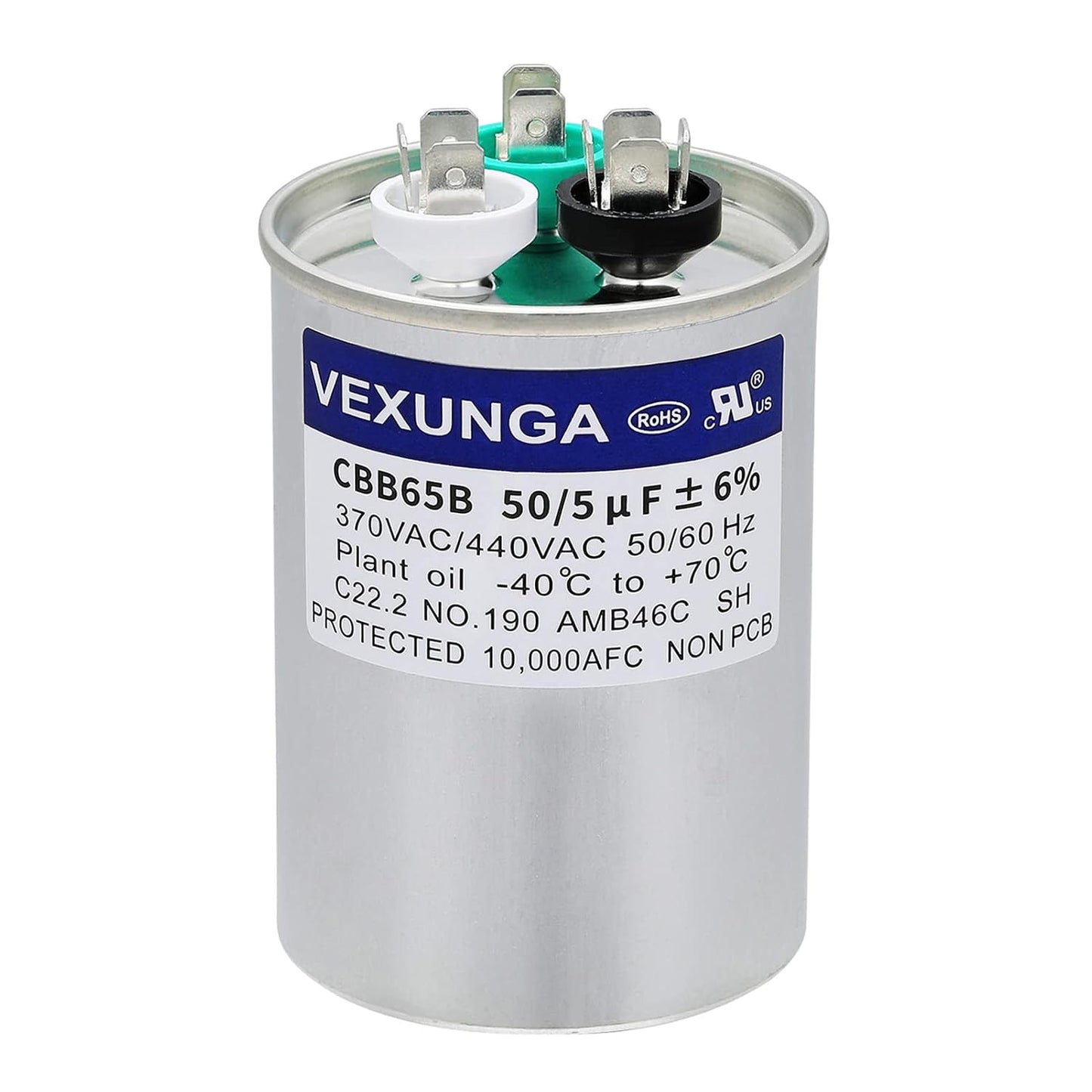 VEXUNGA 5uF 370/440VAC 50/60Hz CBB65 CBB65A Oval Run Start Capacitor 5 MFD 370V/440V Air Conditioner Capacitors for AC Unit Fan Motor Start or Pool Pump or Air Condenser Straight Cool