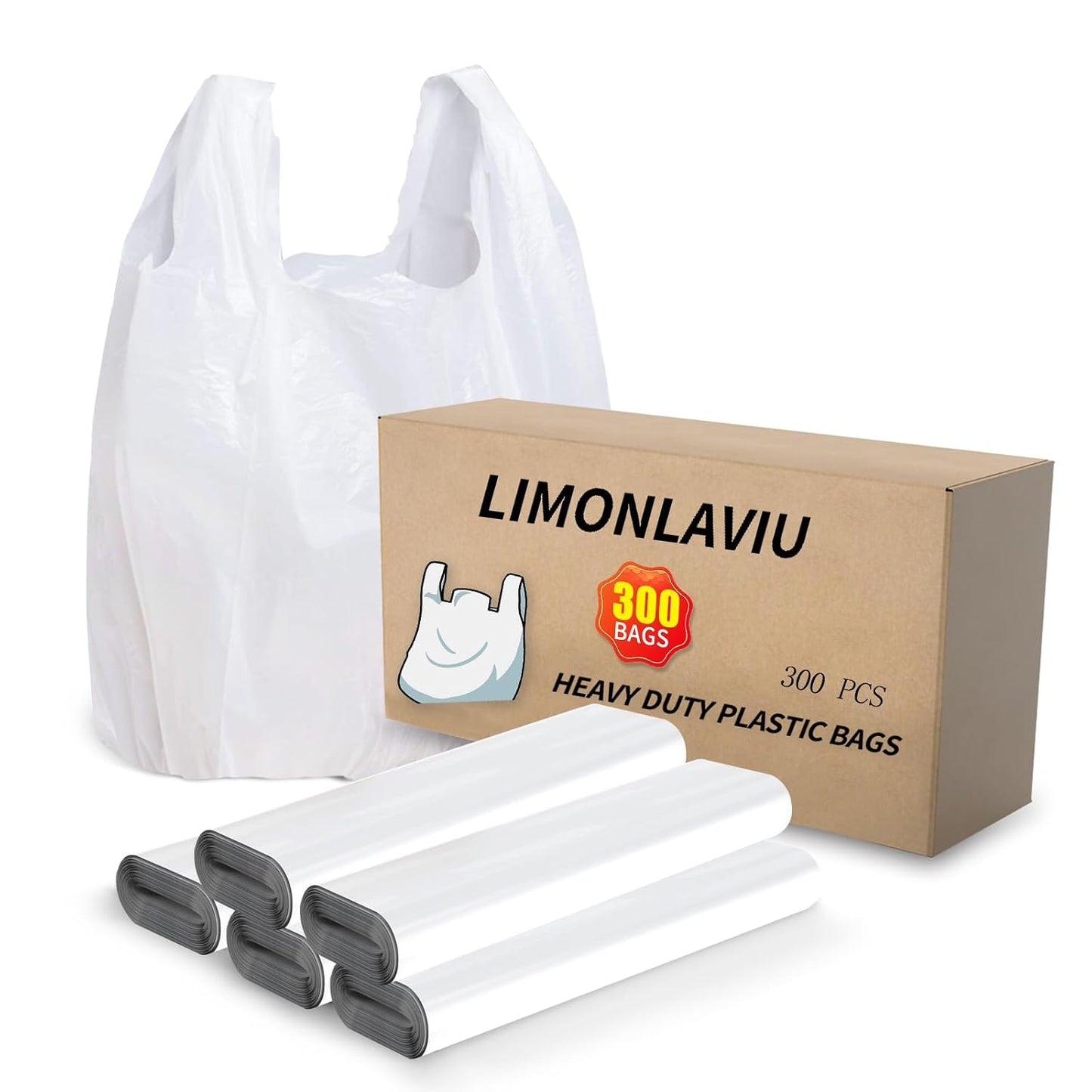 LimonLaviu Plastic Bags - 100 Pack (11.5'x 6.5" x 21') with Handles for Small Business, Restaurants, Grocery & Trash