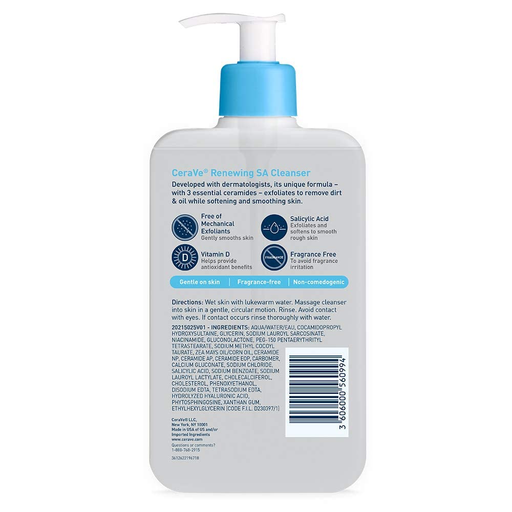 CeraVe Renewing Salicylic Acid Cleanser, BHA Exfoliating Face Wash, 16oz