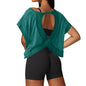 UNIANKIYA Open Back Workout Tops for Women Loose Fit Athletic Crop Tee Short Sleeve Gym Running Yoga Shirt