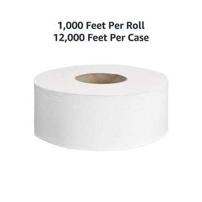 AmazonCommercial 2-Ply White Jumbo Roll Toilet Paper, 9 in, Septic Safe, Compatible with Universal Dispensers, FSC Certified, 1000 Feet Per Roll (Pack of 12)