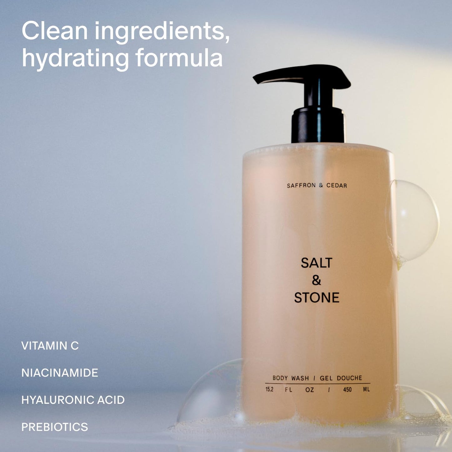 Salt & Stone Body Wash for Women & Men, Bergamot & Hinoki 15.2 fl oz