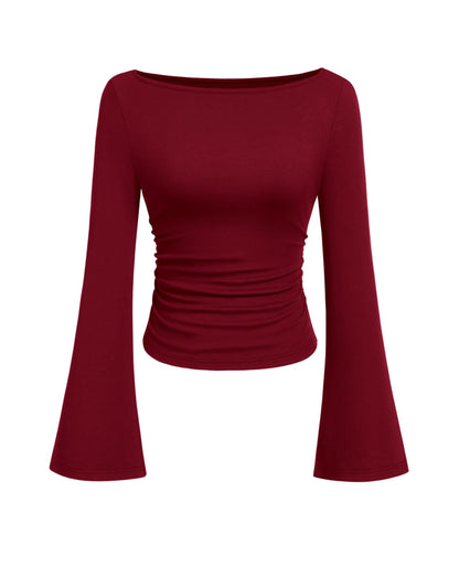 PRETTYGARDEN Womens Bell Long Sleeve Ribbed Knit Tops