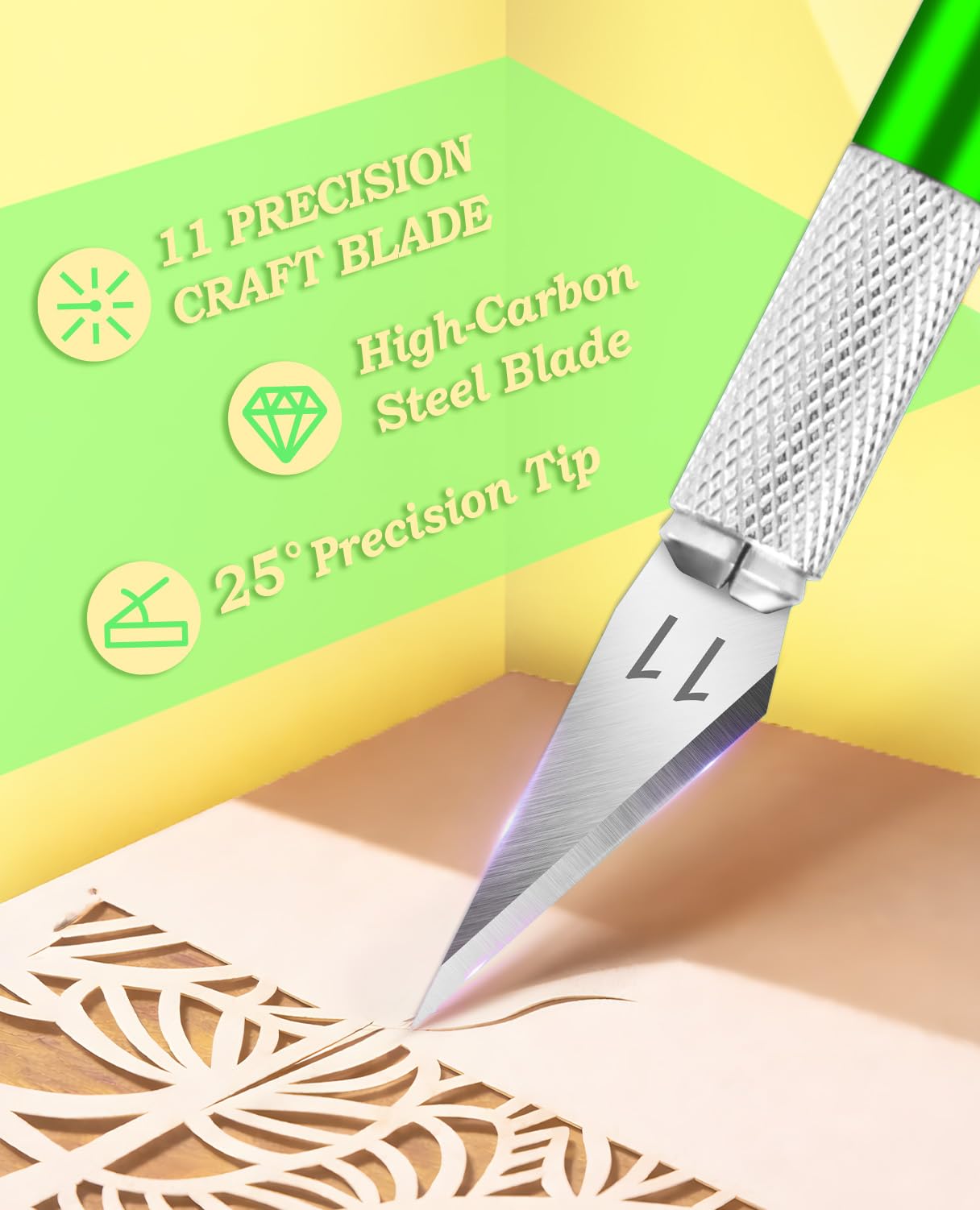 DIYSELF Exacto Knife Set with 10 Extra #11 Blades, 6-Inch Metal Ruler, Pink