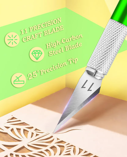 DIYSELF Exacto Knife Set with 10 Extra #11 Blades, 6-Inch Metal Ruler, Pink