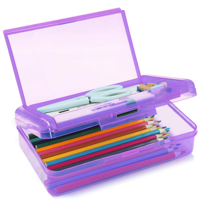 Double Layer Plastic Clear Hard Colored Pencil Box Case Pen Crayon Box