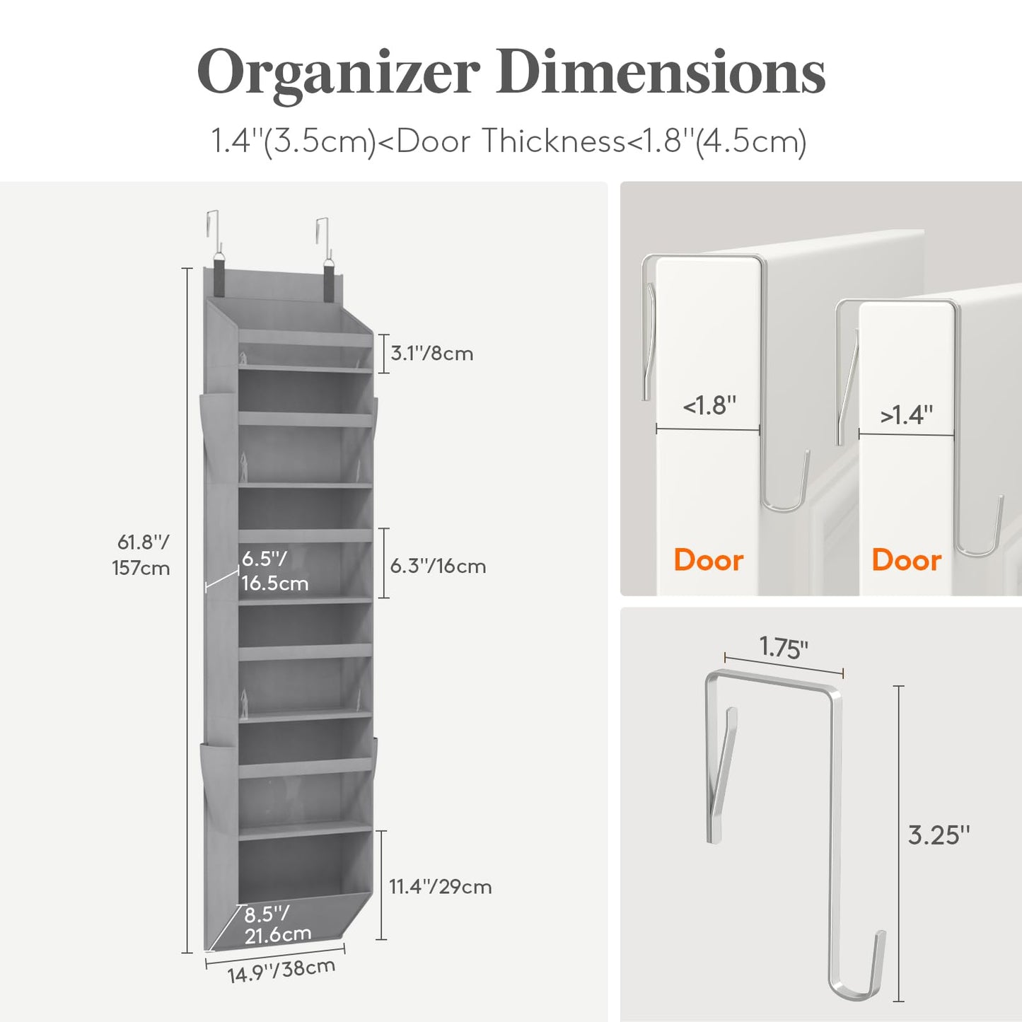 Lifewit 1 Pack Over the Door Organizer, 5 Section Hanging Storage, Beige