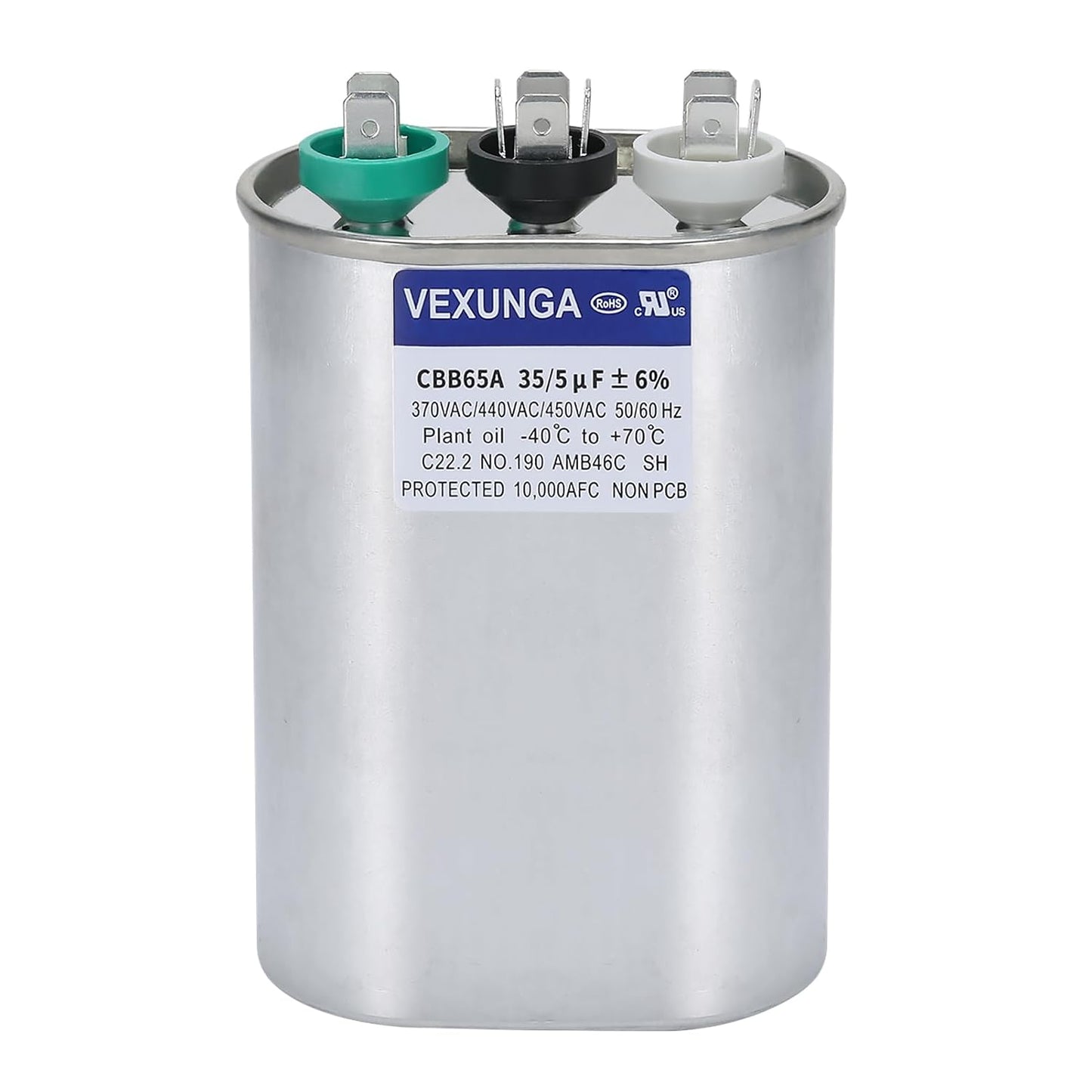 VEXUNGA 5uF 370/440VAC 50/60Hz CBB65 CBB65A Oval Run Start Capacitor 5 MFD 370V/440V Air Conditioner Capacitors for AC Unit Fan Motor Start or Pool Pump or Air Condenser Straight Cool