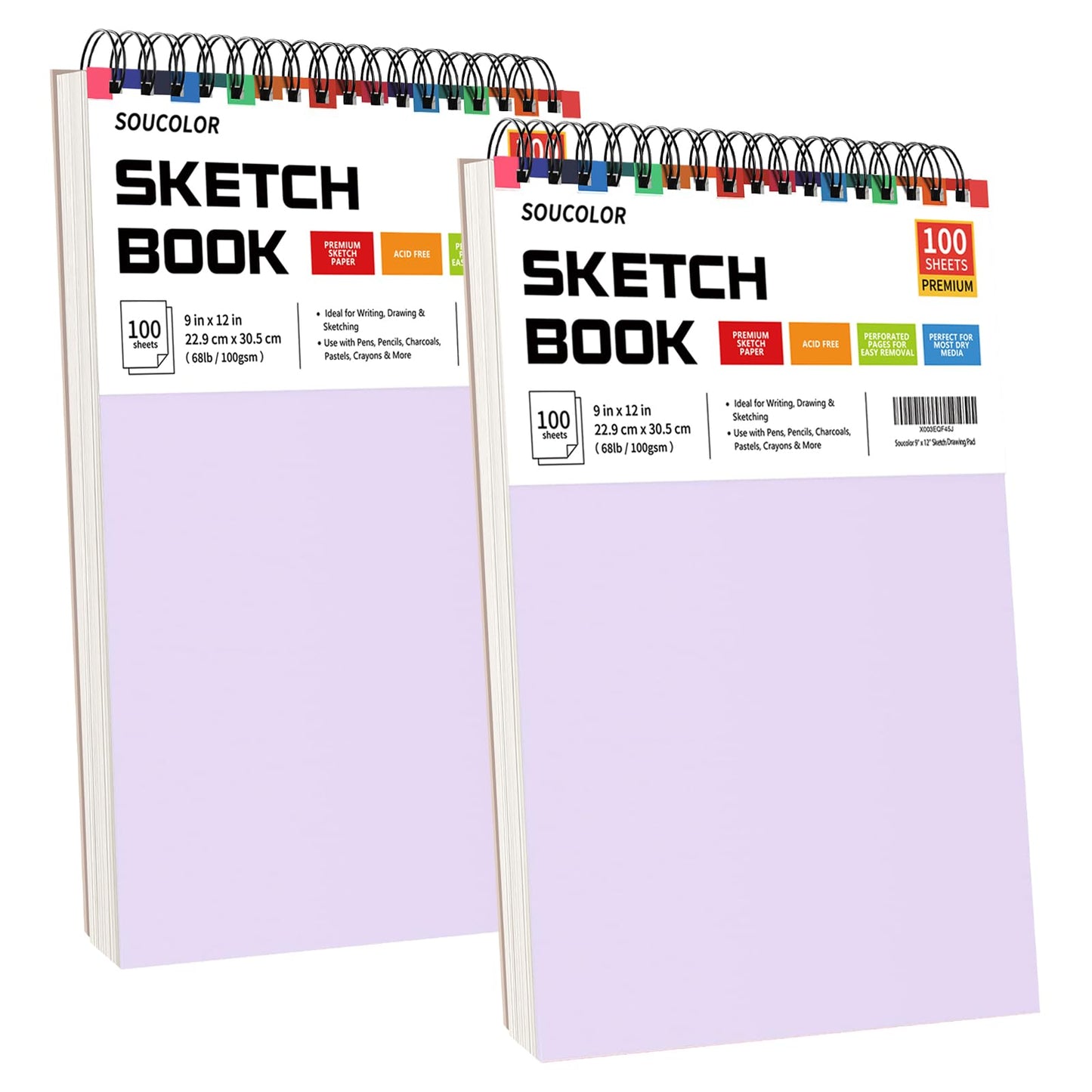 Soucolor Sketch Book 9" x 12", 100 Sheets Kids Art Sketchbook Drawing Pad