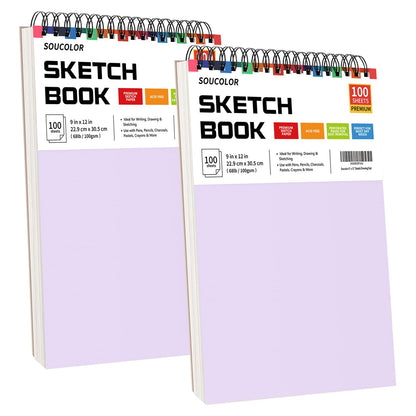 Soucolor Sketch Book 9" x 12", 100 Sheets Kids Art Sketchbook Drawing Pad