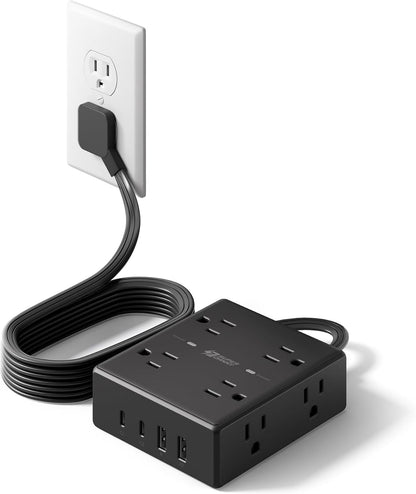 SUPERDANNY Extension Cord,Flat Plug Surge Protector Power Strip,6Ft