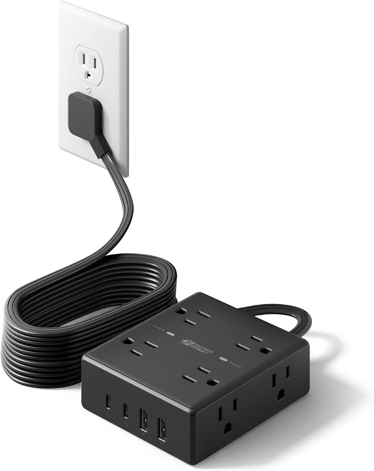 SUPERDANNY Extension Cord,Flat Plug Surge Protector Power Strip,6Ft